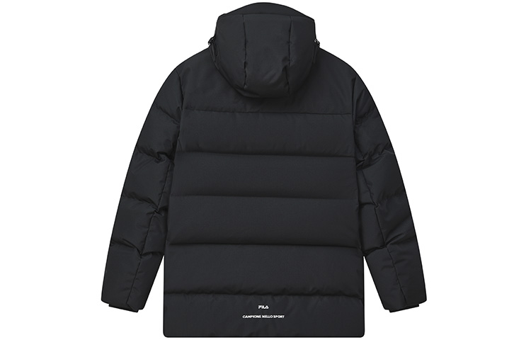 FILA  Black Quilted Long Hooded Down Jacket for Casual Warmth. F11M248903F-BK 圖 3