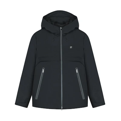 FILA Black Solid Color Hooded Zip Jacket Down Coat. F11M347901F-BK