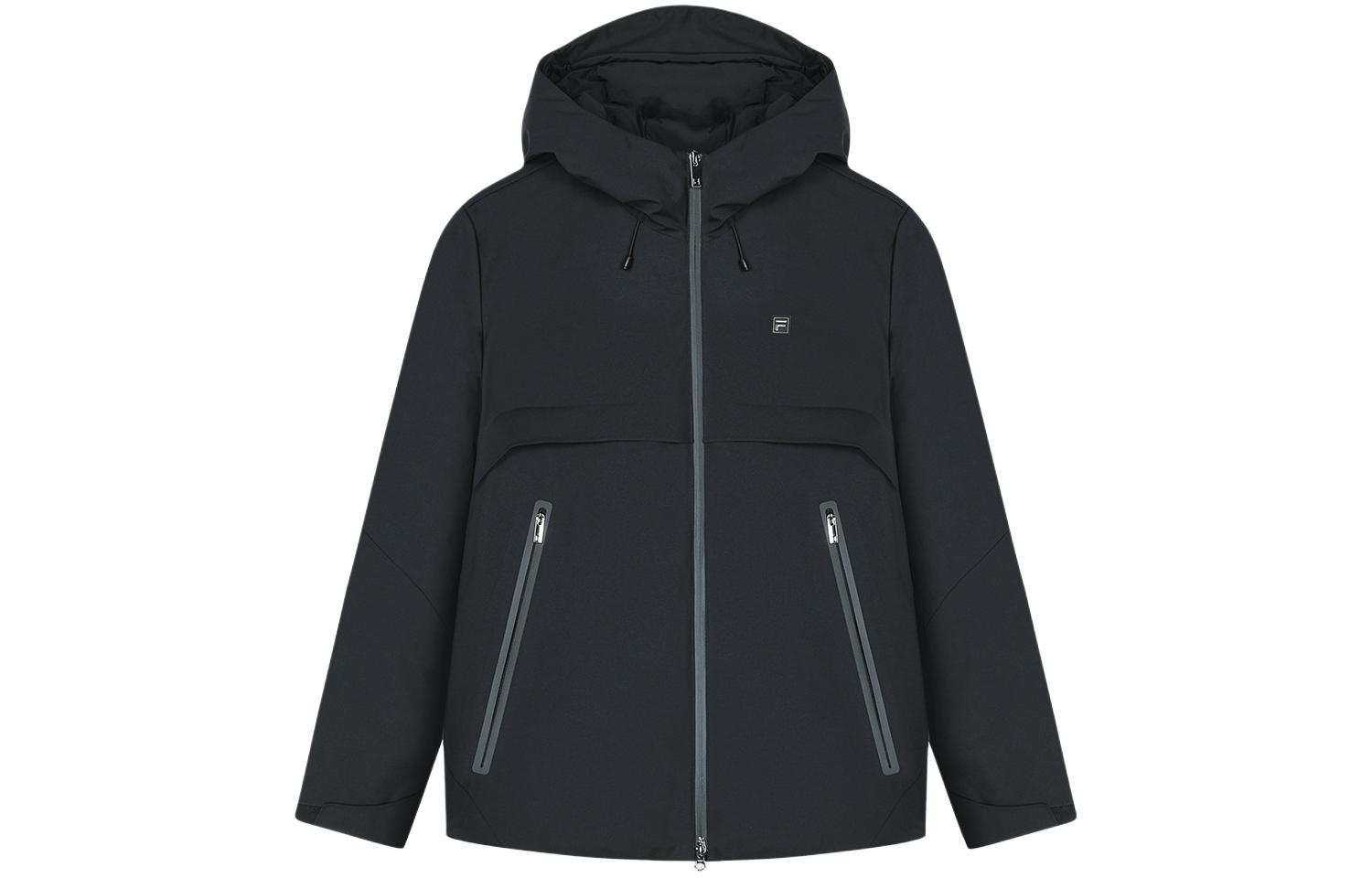 Order FILA 黑色纯色连帽拉链羽绒外套。 F11M347901F-BK