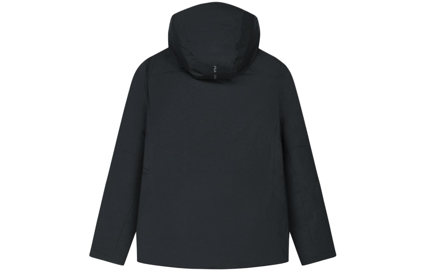 Lookbook FILA 黑色纯色连帽拉链羽绒外套。 F11M347901F-BK