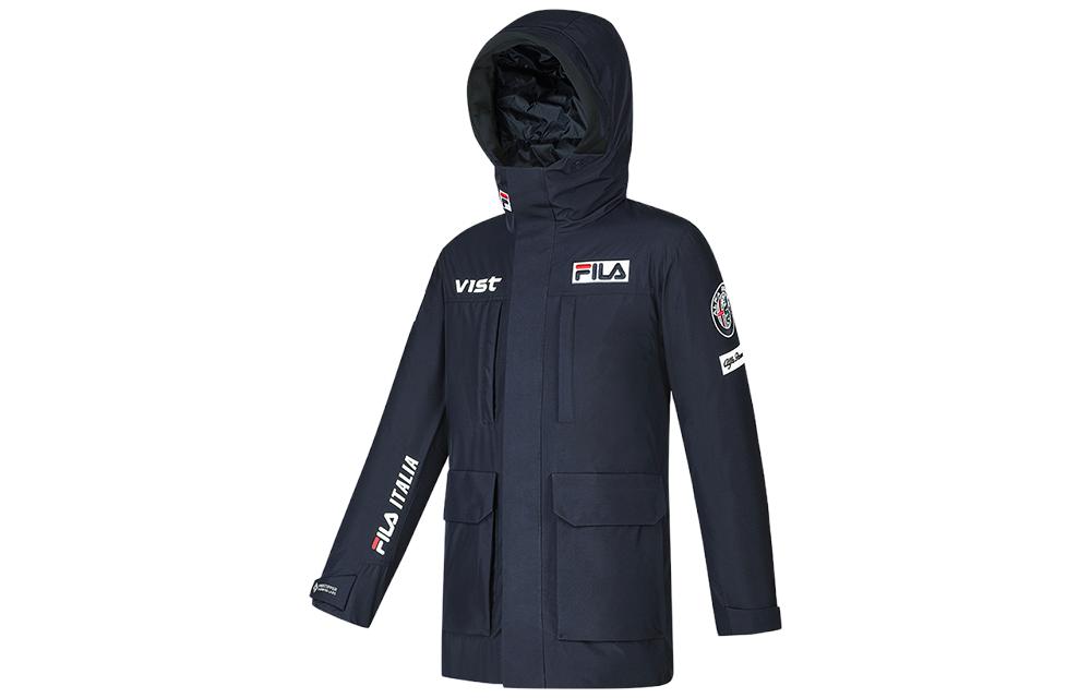 FILA  Blue Hooded Windproof Down Jacket with Letter Zipper Design. A11M346905F-NV