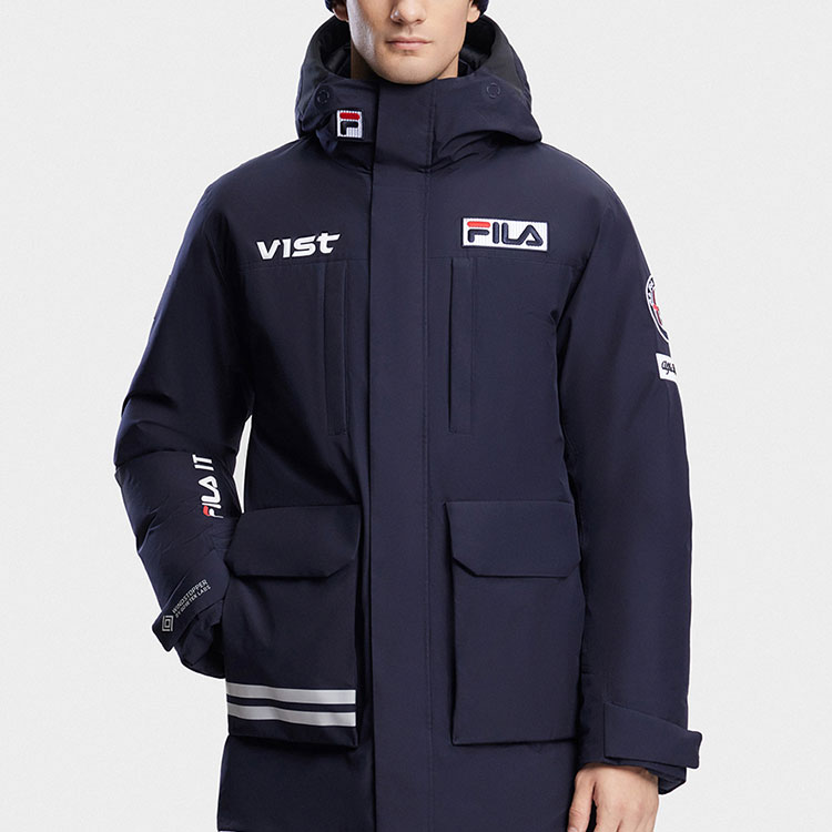 FILA  Blue Hooded Windproof Down Jacket with Letter Zipper Design. A11M346905F-NV 圖 3