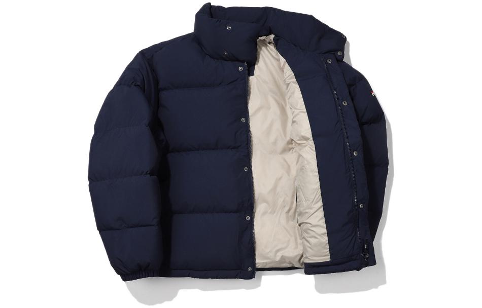 Shop FILA Jaket Puffer Biru dengan Bordir Logo dan Ritsleting FS2DJE4801X-INA