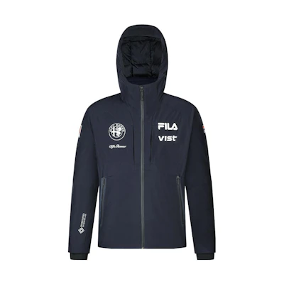 FILA Blue Waterproof Down Ski Jacket with Logo Print and Hood. A11M346904F-NV