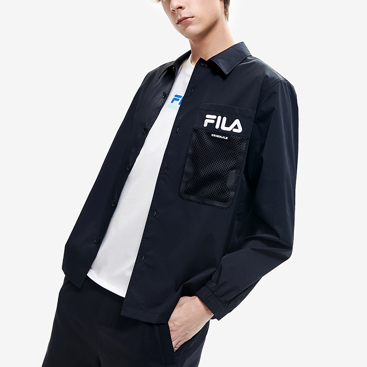 Details for FILA カジュアル ブラック ポロ シャツ ジャケット ロゴデザイン付き. F11M229402F-BK