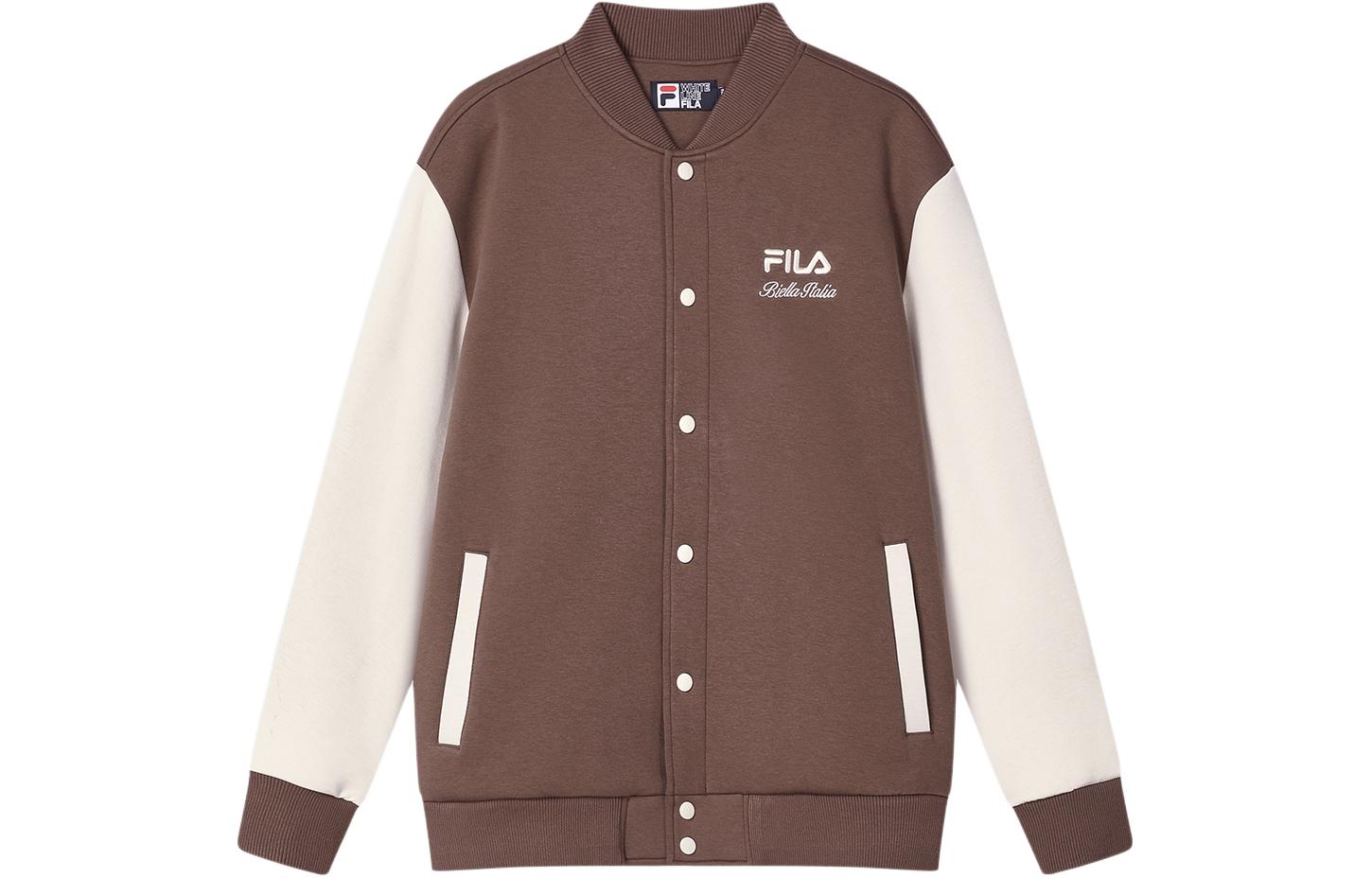 Lookbook FILA 拼色休闲针织棒球夹克 酸奶棕色. F11M419501F-BN
