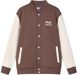 FILA 拼色休闲针织棒球夹克 酸奶棕色. F11M419501F-BN Lookbook FILA 拼色休闲针织棒球夹克 酸奶棕色. F11M419501F-BN