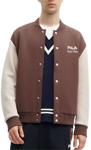 FILA 拼色休闲针织棒球夹克 酸奶棕色. F11M419501F-BN Shop FILA 拼色休闲针织棒球夹克 酸奶棕色. F11M419501F-BN