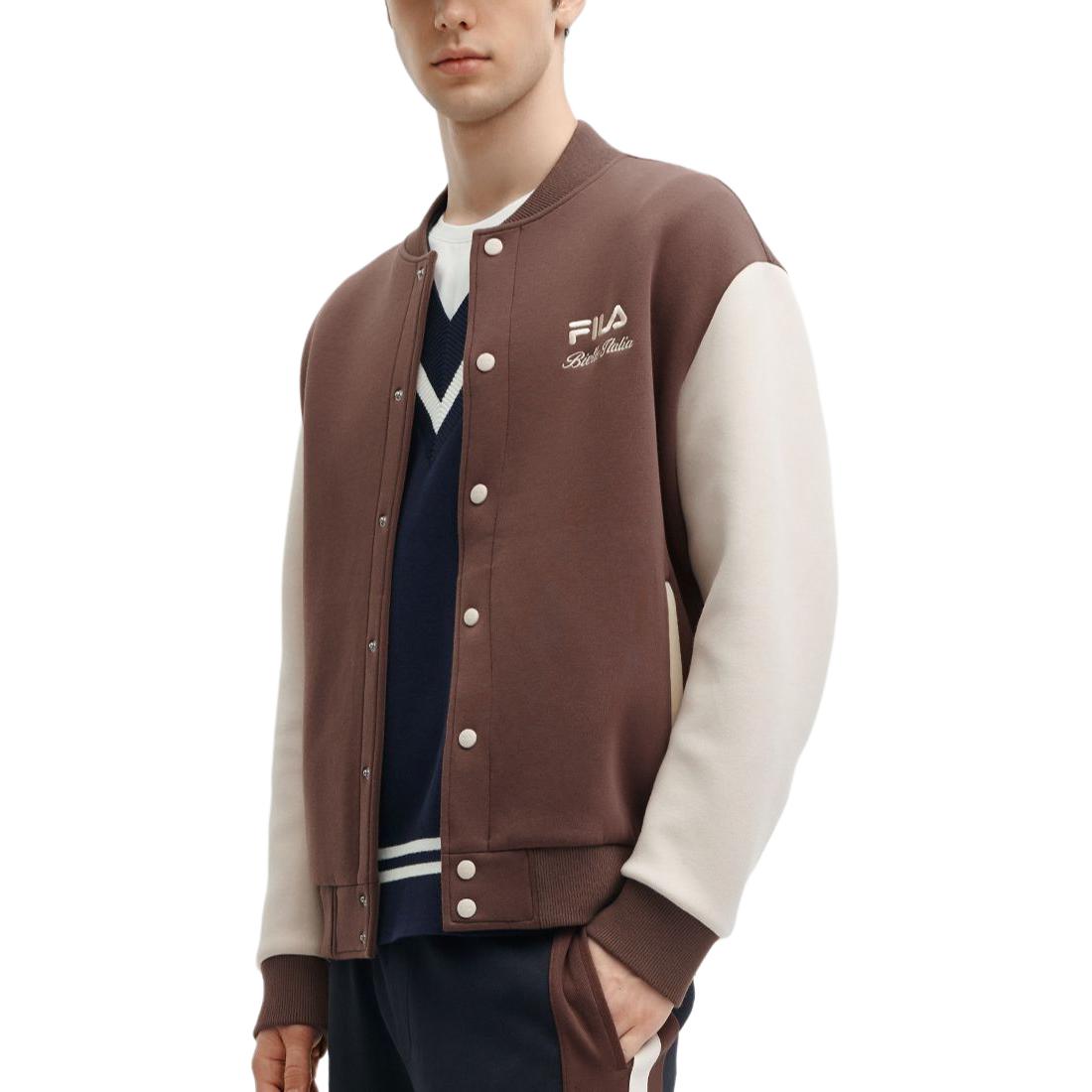 Purchase FILA 拼色休闲针织棒球夹克 酸奶棕色. F11M419501F-BN