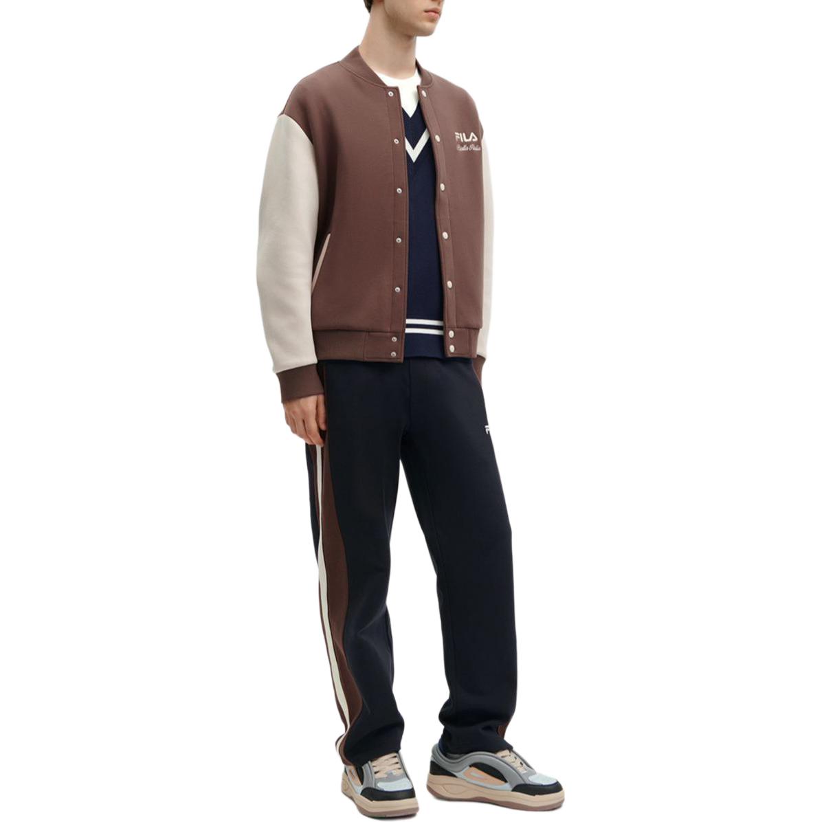 Sizing FILA 拼色休闲针织棒球夹克 酸奶棕色. F11M419501F-BN