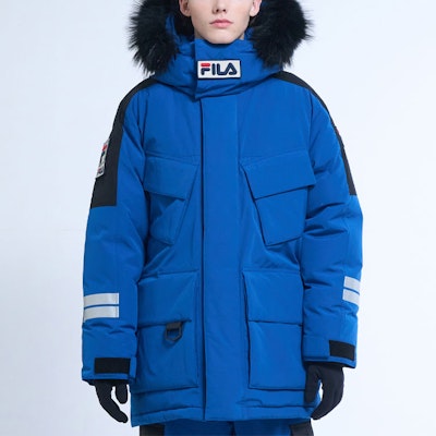 FILA Colorblock Logo Embroidered Down Jacket - Blue. FS2DJE4121X-DBU Cheap FILA Colorblock Logo Embroidered Down Jacket - Blue. FS2DJE4121X-DBU