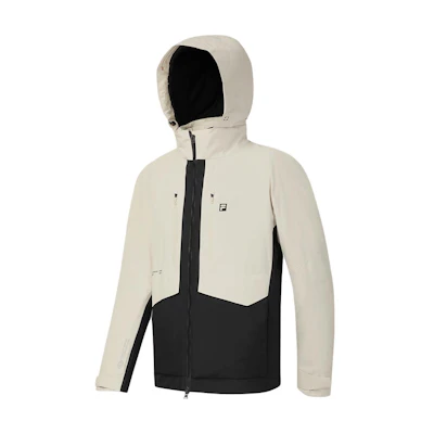 FILA Colorblock Outdoor Loose Fit Warm Cotton Jacket in Oatmeal. A11M347907F-BG
