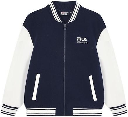 FILA Contrast Color Knit Baseball Jacket in Deep Navy. F11M349501R-DB Order FILA Contrast Color Knit Baseball Jacket in Deep Navy. F11M349501R-DB