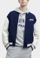 FILA コントラストカラー ニットベースボールジャケット ディープネイビー. F11M349501R-DB Shop FILA コントラストカラー ニットベースボールジャケット ディープネイビー. F11M349501R-DB