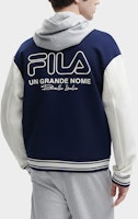 FILA コントラストカラー ニットベースボールジャケット ディープネイビー. F11M349501R-DB Purchase FILA コントラストカラー ニットベースボールジャケット ディープネイビー. F11M349501R-DB