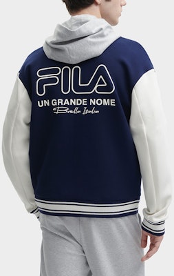 FILA Contrast Color Knit Baseball Jacket in Deep Navy. F11M349501R-DB Purchase FILA Contrast Color Knit Baseball Jacket in Deep Navy. F11M349501R-DB