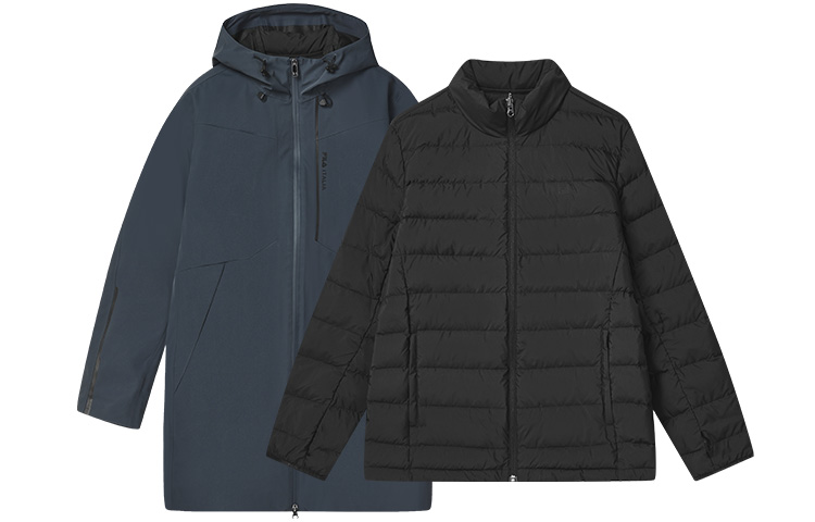 FILA  Dark Blue Hooded Printed Fashion Down Jacket Two-Piece Set. F11M247908F-NV