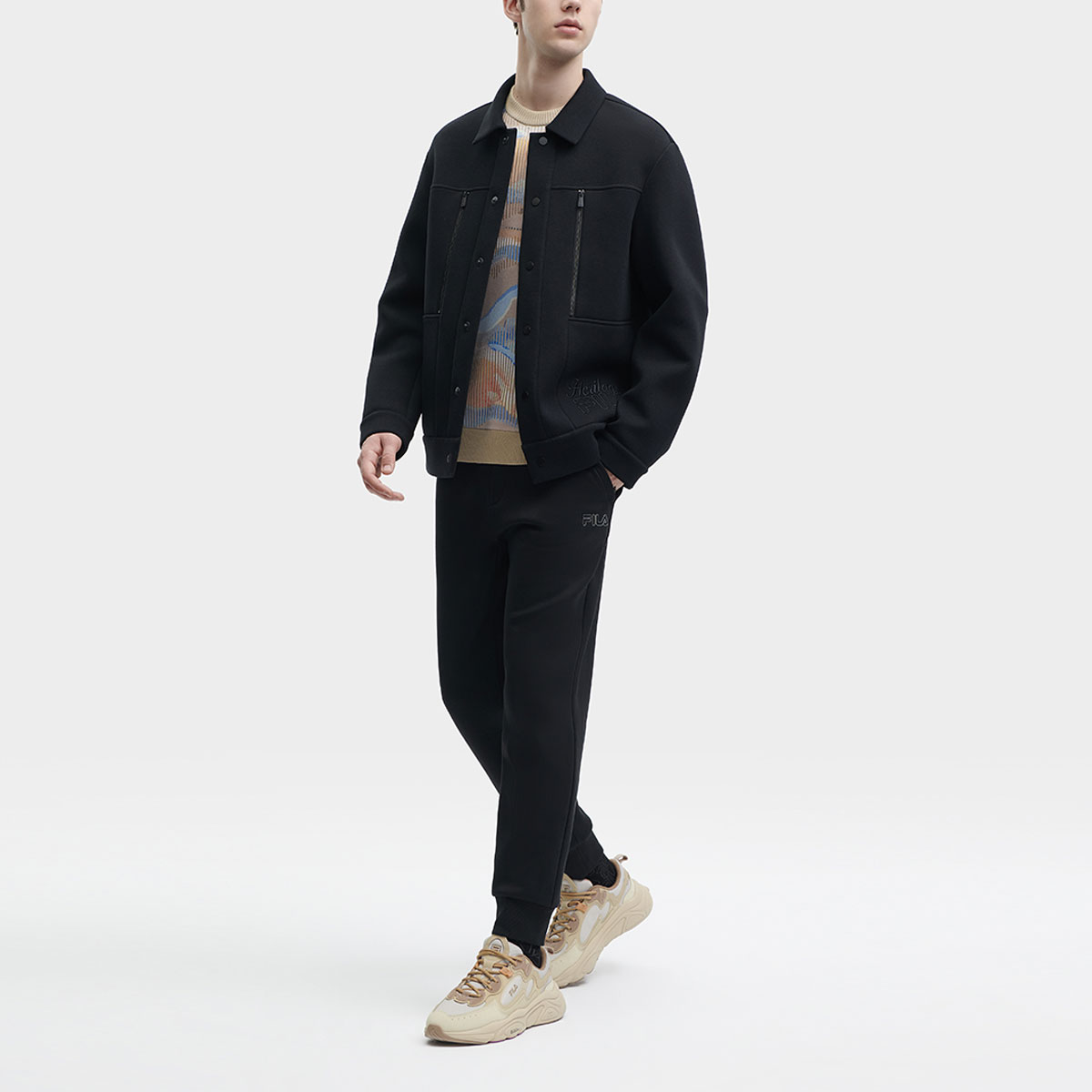 Sizing FILA 刺繍ロゴ ポロ襟 カジュアルニットジャケット F11M348502F-BK