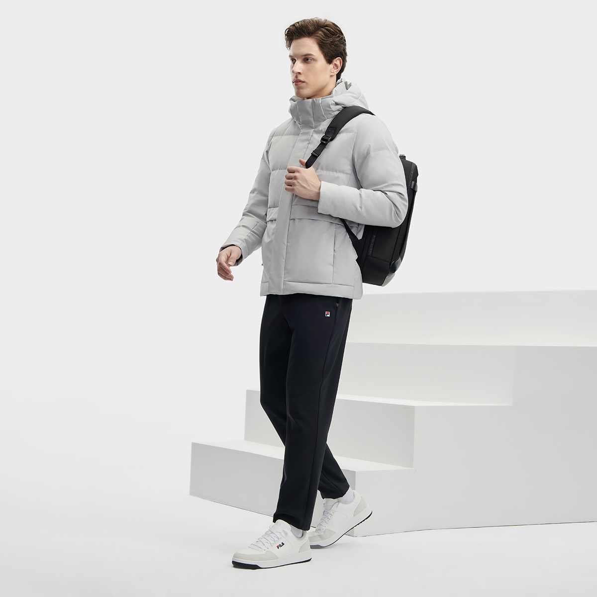 Shop FILA Jaket Hoodie Fashion Bulu Angsa Warna Abu-Abu. F11M341909F-GY