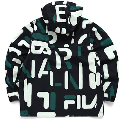 FILA 全印复古拉链连帽夹克黑色款 F11M219707FZA Lookbook FILA 全印复古拉链连帽夹克黑色款 F11M219707FZA