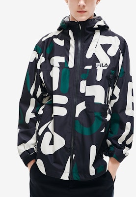 FILA 全印复古拉链连帽夹克黑色款 F11M219707FZA Details for FILA 全印复古拉链连帽夹克黑色款 F11M219707FZA