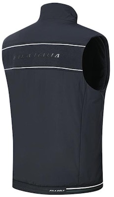 휠라 골프 레터 프린트 스탠드 칼라 베스트 - 레전더리 블루. A11M415903F-NV Lookbook 휠라 골프 레터 프린트 스탠드 칼라 베스트 - 레전더리 블루. A11M415903F-NV