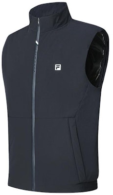 휠라 골프 레터 프린트 스탠드 칼라 베스트 - 레전더리 블루. A11M415903F-NV Shop 휠라 골프 레터 프린트 스탠드 칼라 베스트 - 레전더리 블루. A11M415903F-NV