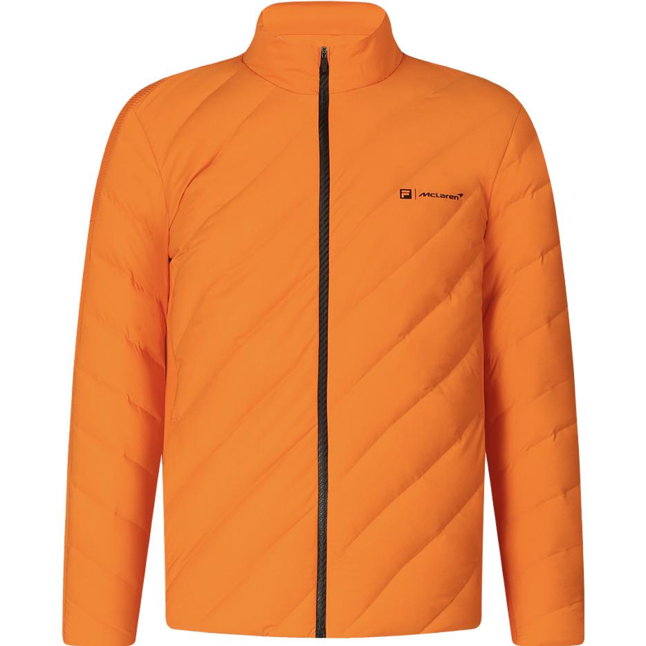 Lookbook FILA Golf Puffer Jacket - Rajutan, Leher Tinggi Hangat, Fiery Orange. A11M345904F-OR