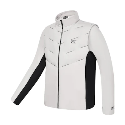 FILA Golf Puffer Jacket Set with Stand Collar in Monotone Gray. A11M345909F-GY