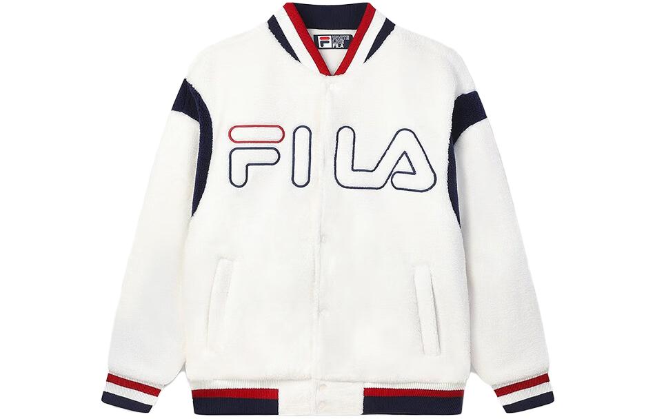 Order FILA  Letter Patchwork Varsity Jacket Single-Breasted Fresh Milk White. F11M349502F-IV