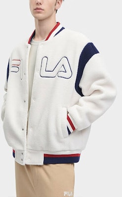 FILA Letter Patchwork Varsity Jacket Single-Breasted Fresh Milk White. F11M349502F-IV Shop FILA Letter Patchwork Varsity Jacket Single-Breasted Fresh Milk White. F11M349502F-IV