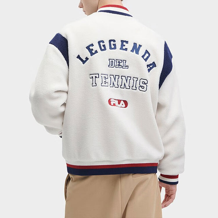 Purchase FILA  Letter Patchwork Varsity Jacket Single-Breasted Fresh Milk White. F11M349502F-IV