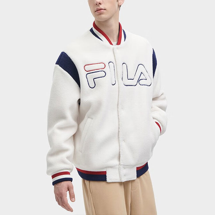 Details for FILA  Letter Patchwork Varsity Jacket Single-Breasted Fresh Milk White. F11M349502F-IV