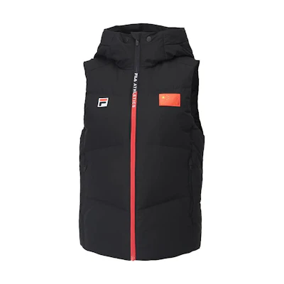 FILA Letter Print Hooded Warm Vest. A11M046973F-BK