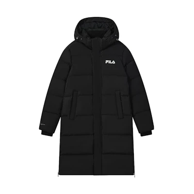 FILA Lightweight Quilted Hooded Down Jacket Black with Logo Print F51M249910F-BK