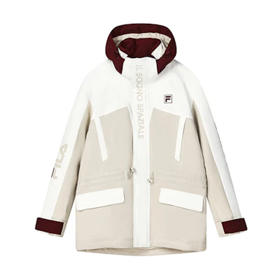 FILA Lightweight Quilted Hooded Down Jacket in Light Beige. F11M249920F-LK