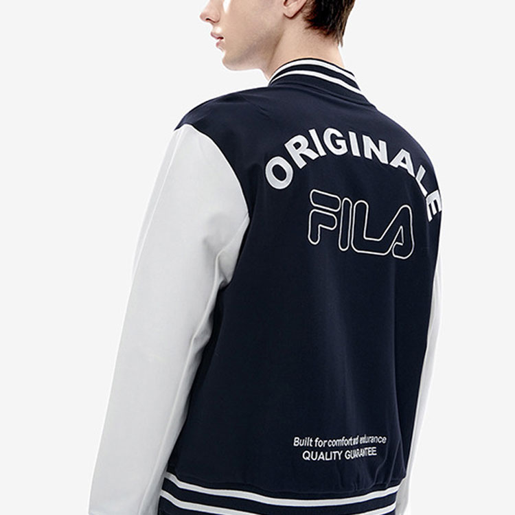 FILA  Logo Print Baseball Collar Jacket in Legendary Blue. F11M249502F-NV 圖 4