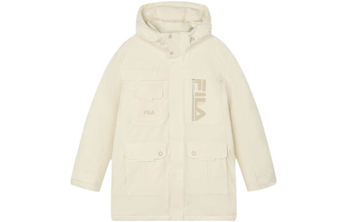 FILA  Logo Printed Mid-Length Down Jacket - White. F11M349904F-IV