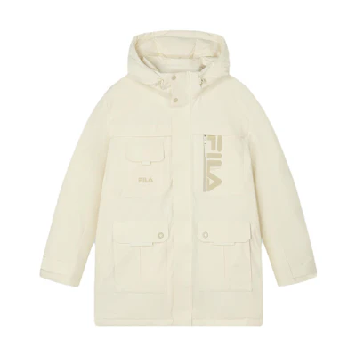 FILA Logo Printed Mid-Length Down Jacket - White. F11M349904F-IV