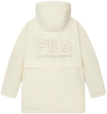 FILA Logo Printed Mid-Length Down Jacket - White. F11M349904F-IV Lookbook FILA Logo Printed Mid-Length Down Jacket - White. F11M349904F-IV