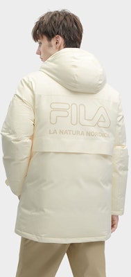 FILA Logo Printed Mid-Length Down Jacket - White. F11M349904F-IV Purchase FILA Logo Printed Mid-Length Down Jacket - White. F11M349904F-IV