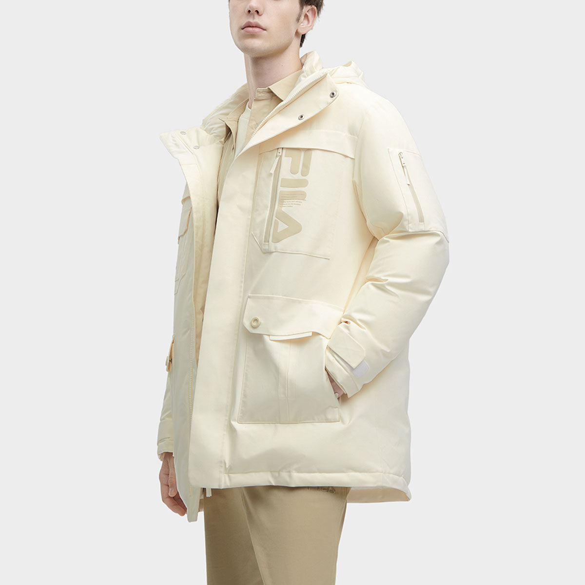 Details for FILA Jaket Down Panjang Sedang dengan Logo Cetak - Putih. F11M349904F-IV