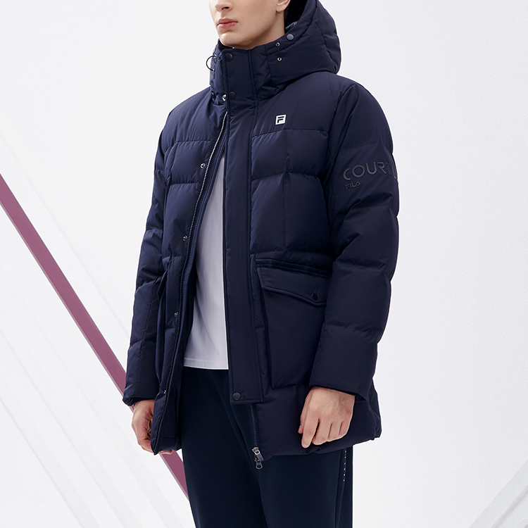 Purchase FILA  Logo Printed Warm Mid-Length Down Jacket in Royal Blue. A11M243902F-NV