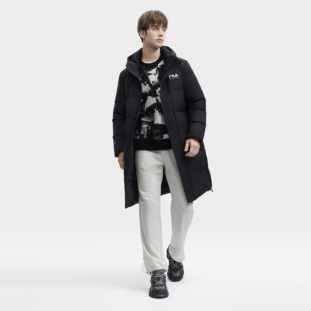 Purchase FILA  Long Down Jacket Black - Casual Minimalist Hooded Design F11M349907F-BK