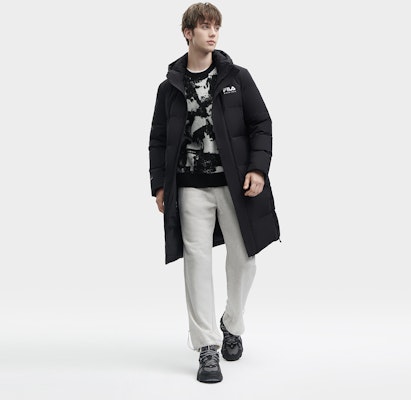 FILA Long Down Jacket Black - Casual Minimalist Hooded Design F11M349907F-BK Purchase FILA Long Down Jacket Black - Casual Minimalist Hooded Design F11M349907F-BK