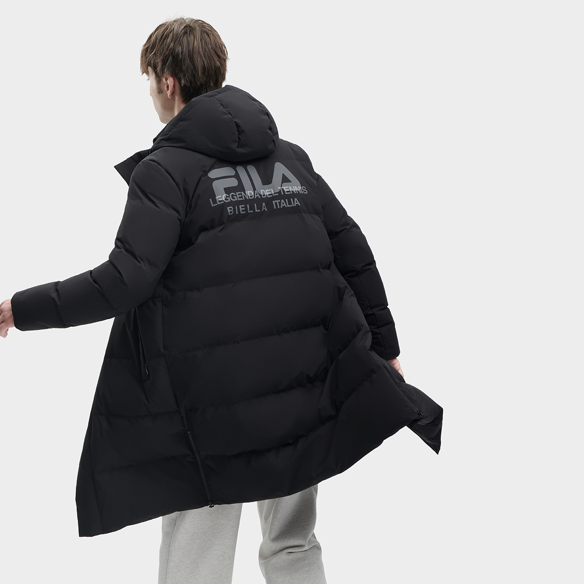 Sizing FILA  Long Down Jacket Black - Casual Minimalist Hooded Design F11M349907F-BK