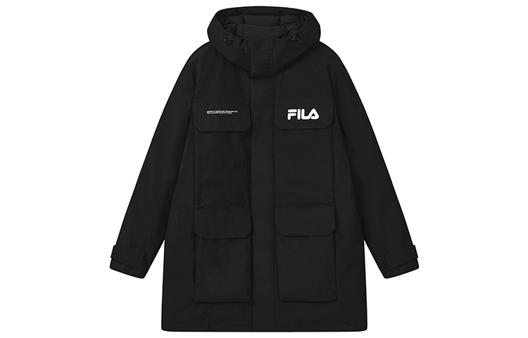 Order FILA  Long Down Jacket Winter Black Hooded Warm Coat. F11M249904FBK