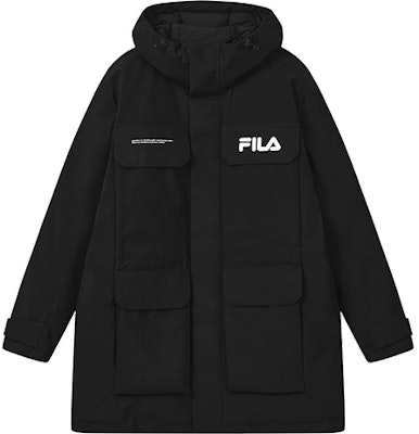 FILA Long Down Jacket Winter Black Hooded Warm Coat. F11M249904FBK Order FILA Long Down Jacket Winter Black Hooded Warm Coat. F11M249904FBK