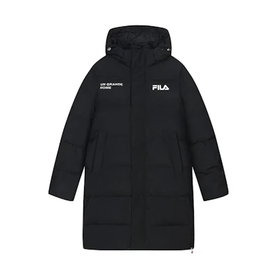 FILA Long Down Jacket with Zipper and Hood - Solid Black F51M349921A-BK