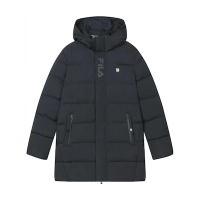 FILA Long Hooded Down Coat in Classic Blue - Stylish & Warm Casual Wear. F11M341917F-NV